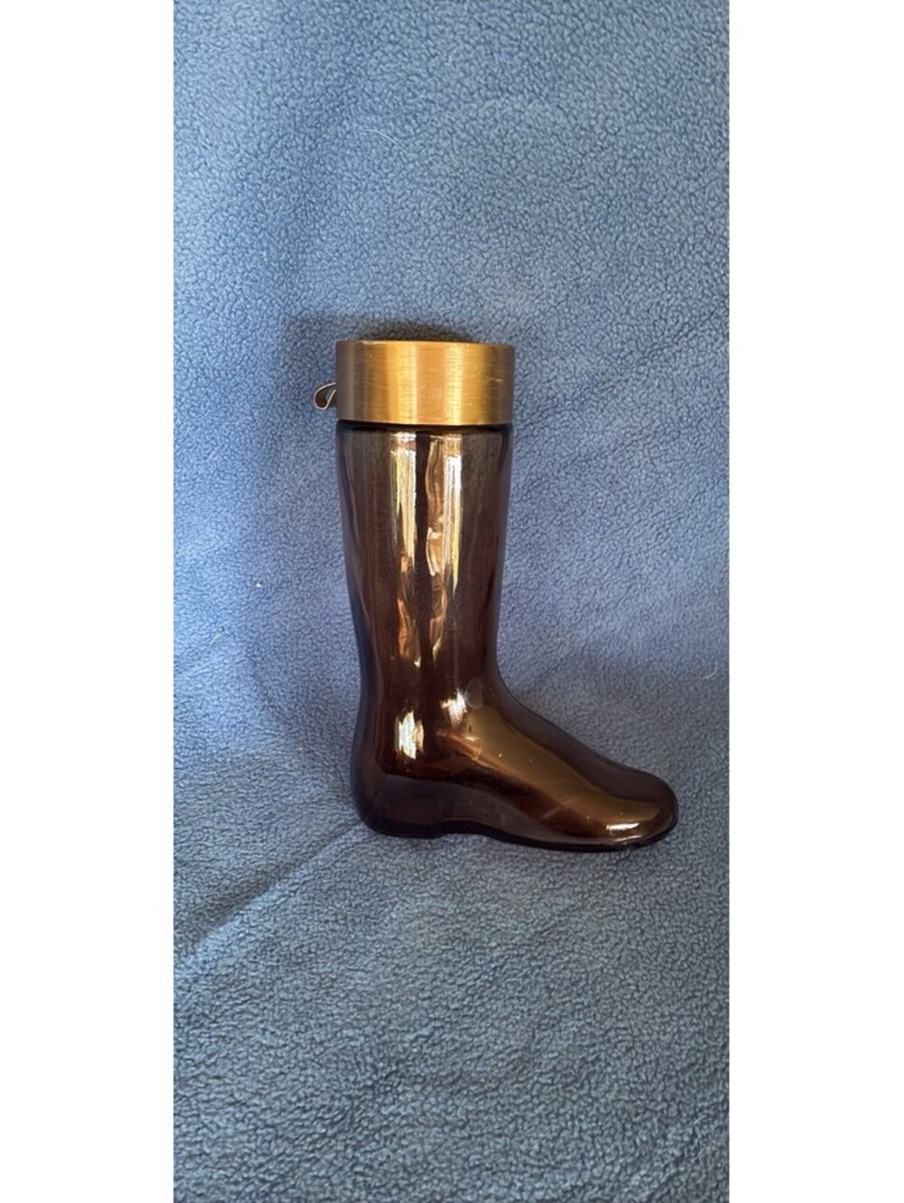 Avon Leather Boot-Shaped Brown Glass Cologne Bottle w/ Gold Stopper, 1970s
